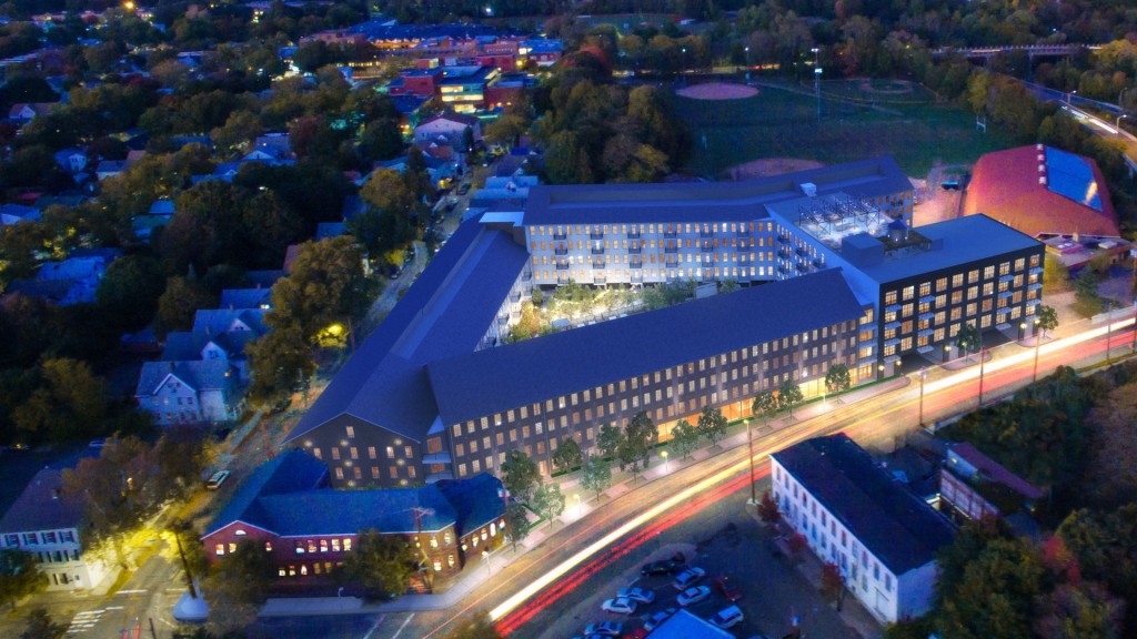 Aerial view of the Corsair apartments.