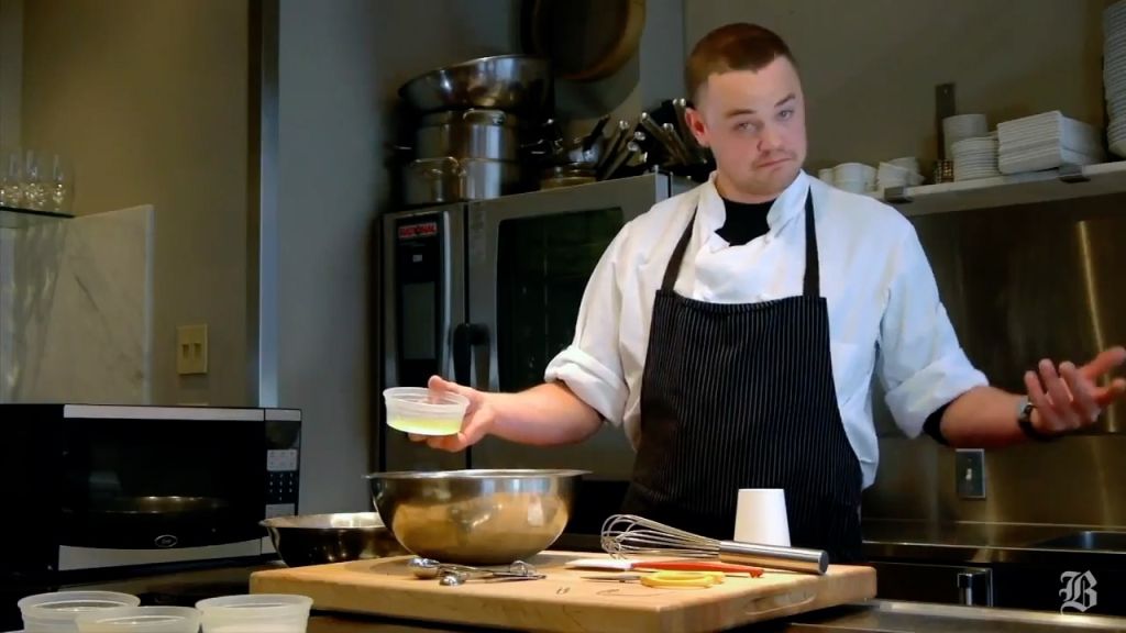 Chef adding ingredient to a baking bowl.