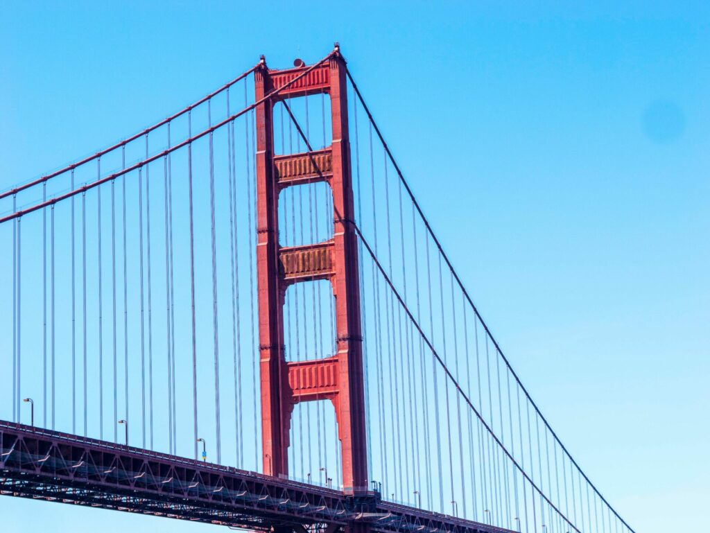 Close-up of a section of the Golden Gate Bridge in San Francisco.